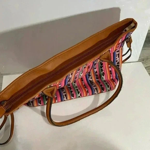 Serape & Animal Print Tote Shoulder Bag Overnight,Beach and Carryout Purse - Picture 11 of 11